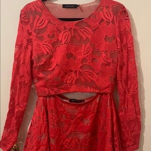 Red Lace Two Piece Dress